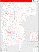 Burlington-South Burlington Metro Area Digital Map Red Line Style